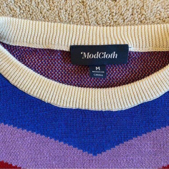 NWOT White Modcoth Chevron Pattern Cap Sleeve Sweater - Picture 12 of 13